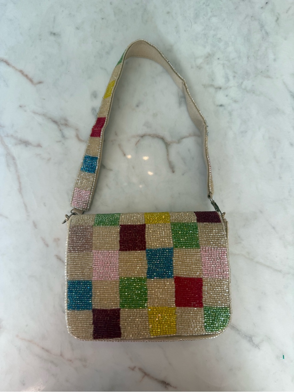 Source Unknown Multicolor Beaded Checker Shoulder Bag